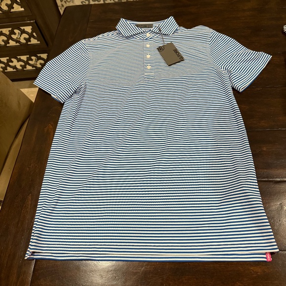 G/Fore Men's Medium Feeder Stripe Tech Pique Modern Spread Collar Polo MSRP $120 - Picture 3 of 6